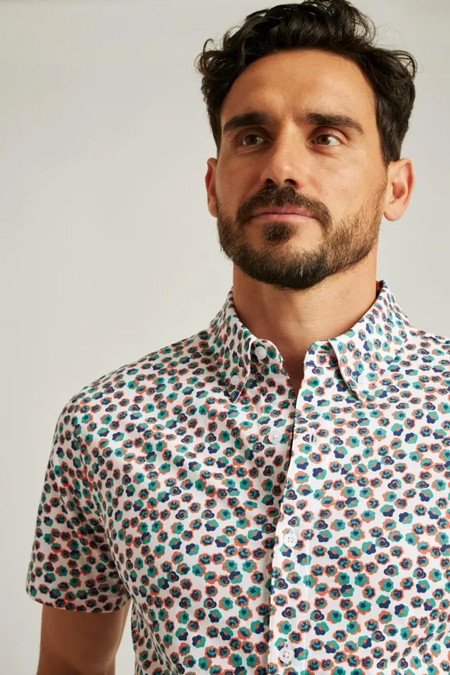Men Jersey Riviera Shirt White Garden Floral Bonobos Short Sleeve Shirts