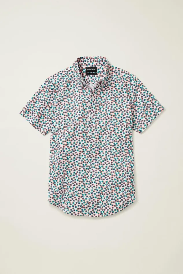 Men Jersey Riviera Shirt White Garden Floral Bonobos Short Sleeve Shirts