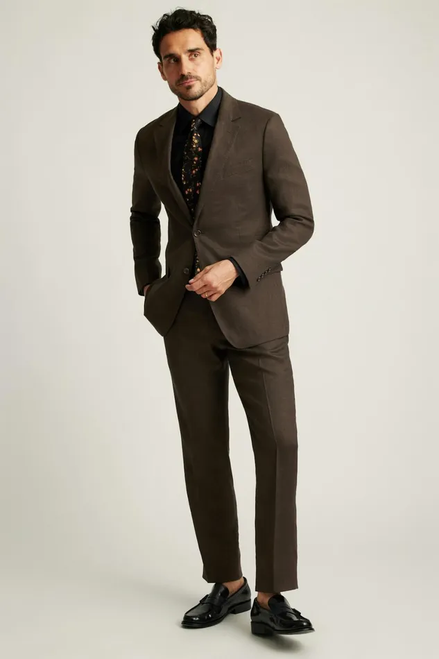 Men Jetsetter Italian Linen Suit Dark Brown Bonobos Suits