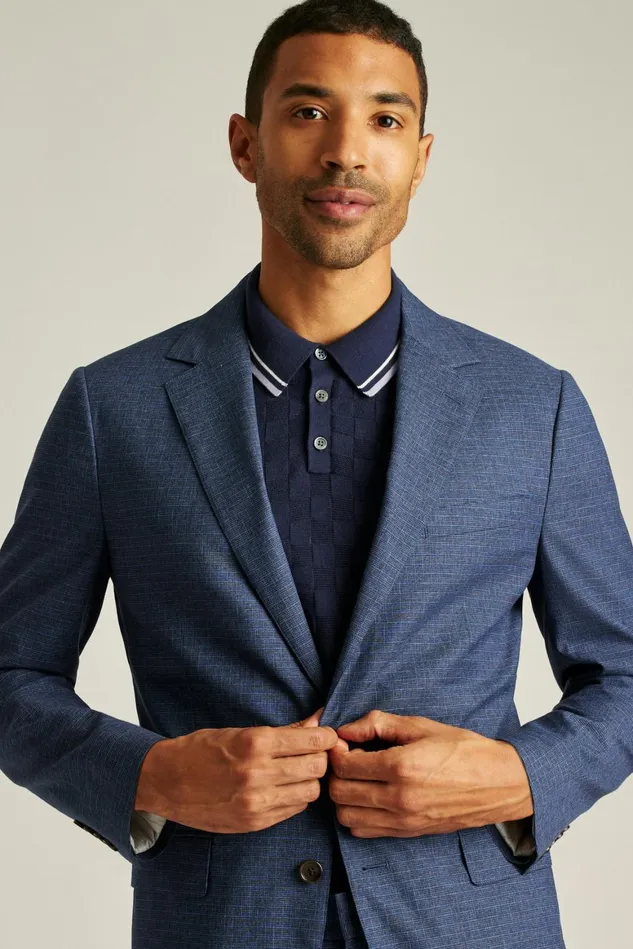 Men Jetsetter Italian Wool Blazer Mid Navy Check Bonobos Blazers and Sport Coats