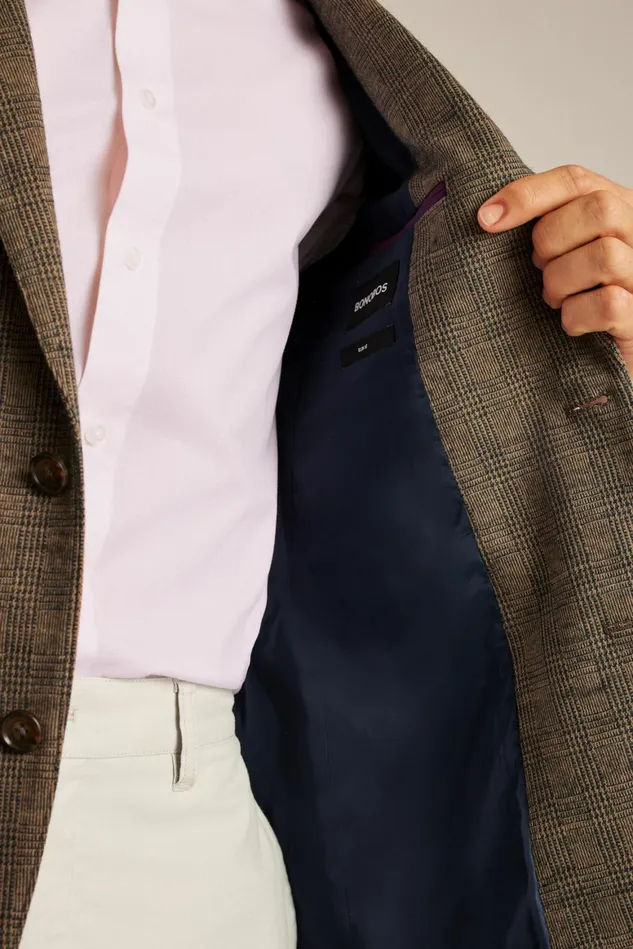 Men Jetsetter Knit Blazer Brown Glen Plaid Bonobos Blazers and Sport Coats