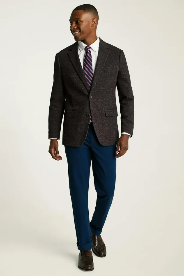Men Jetsetter Knit Blazer Burgundy Houndstooth Bonobos Blazers and Sport Coats