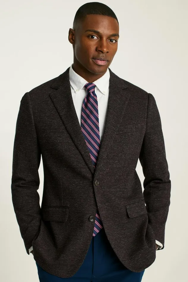 Men Jetsetter Knit Blazer Burgundy Houndstooth Bonobos Blazers and Sport Coats