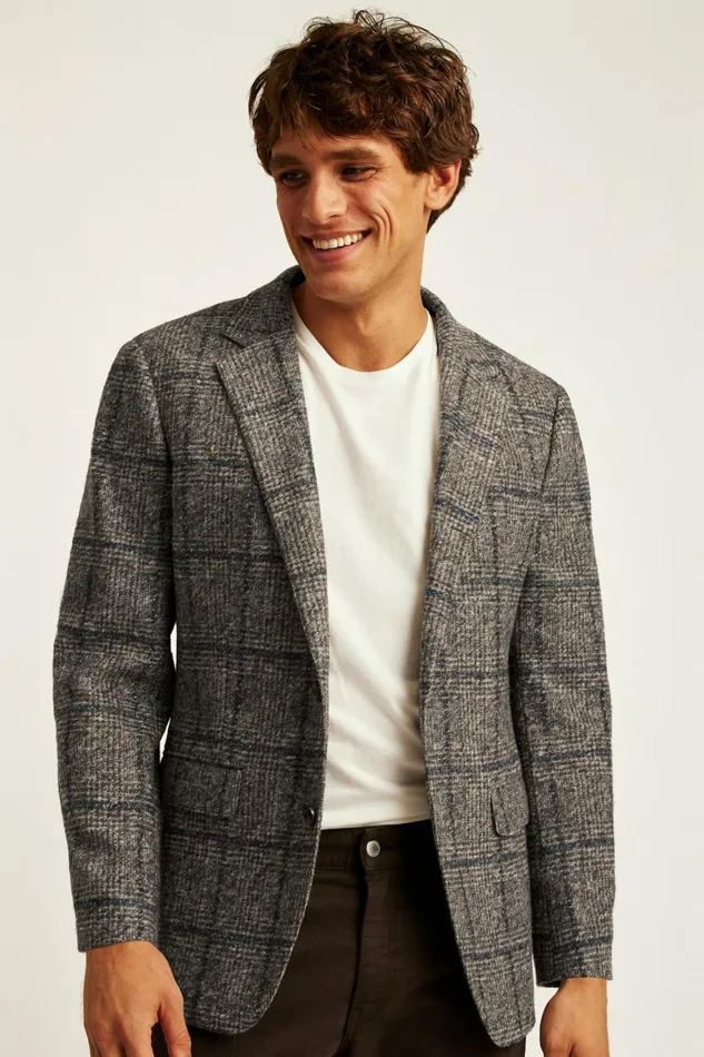 Men Jetsetter Knit Blazer Navy Brown Glen Plaid Bonobos Blazers and Sport Coats