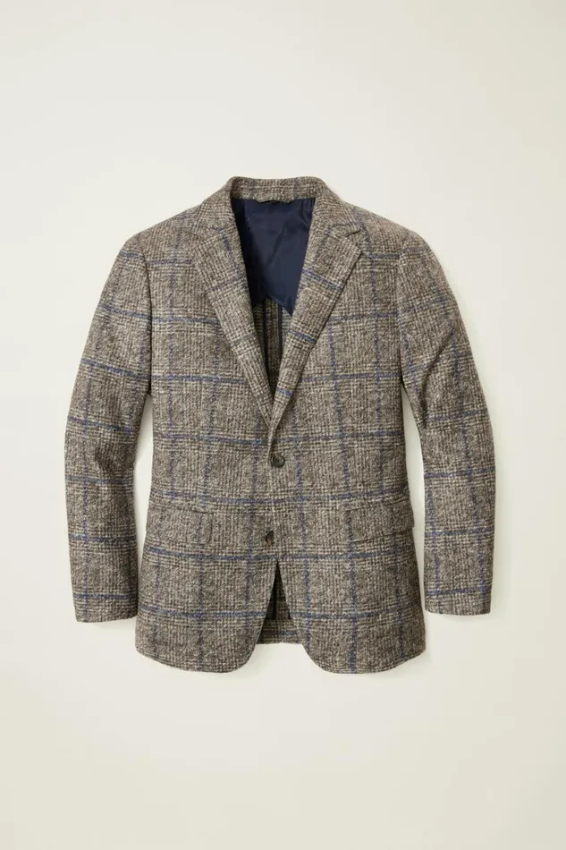Men Jetsetter Knit Blazer Navy Brown Glen Plaid Bonobos Blazers and Sport Coats