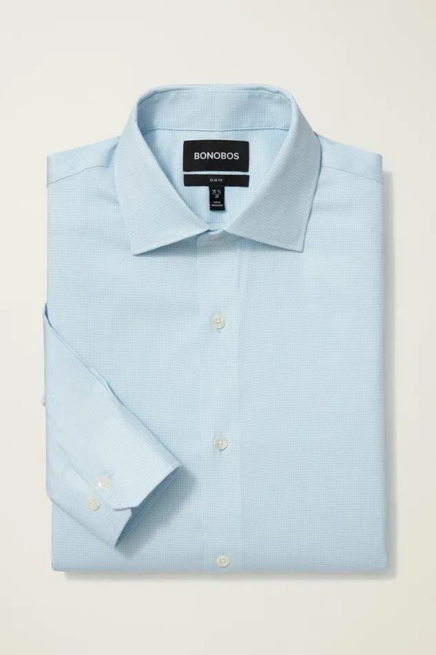 Men Jetsetter Stretch Dress Shirt Azure Blue Micro Houndstooth Bonobos Business Casual Shirts