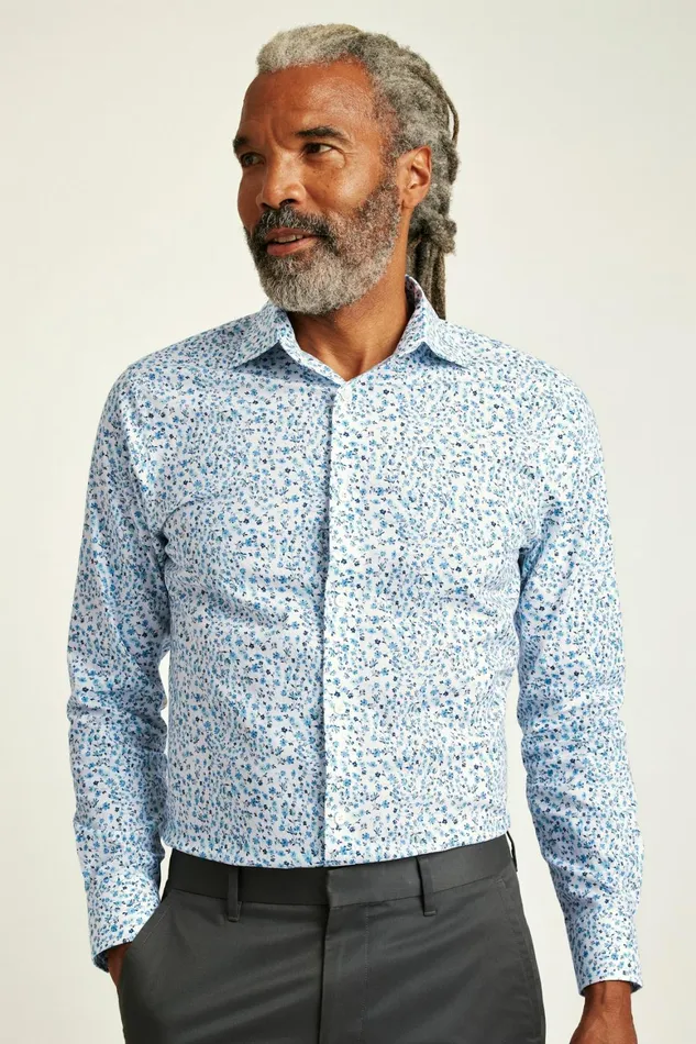 Men Jetsetter Stretch Dress Shirt Blue Shore Floral Bonobos Business Casual Shirts