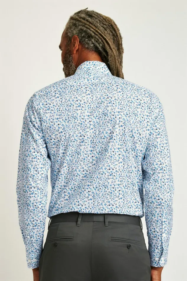 Men Jetsetter Stretch Dress Shirt Blue Shore Floral Bonobos Business Casual Shirts