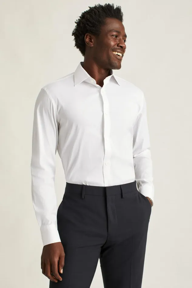Men Jetsetter Stretch Dress Shirt White Textured Dobby Bonobos Business Casual Shirts