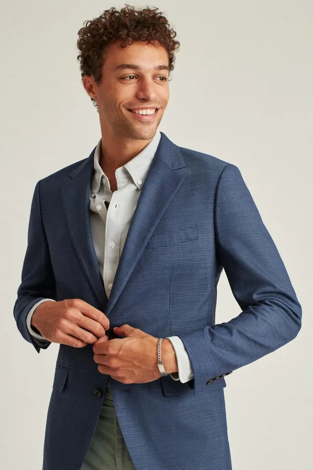 Men Jetsetter Stretch Italian Wool Blazer Bright Navy Check Bonobos Blazers and Sport Coats