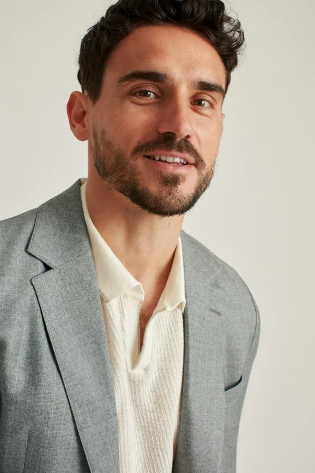 Men Jetsetter Stretch Italian Wool Blazer Grey Chalkstripe Bonobos Blazers and Sport Coats