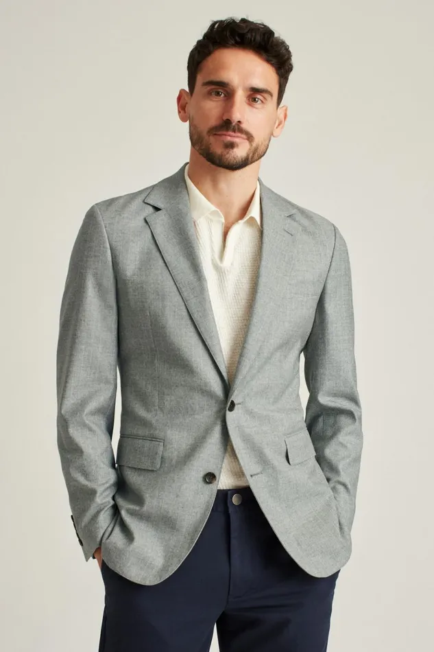 Men Jetsetter Stretch Italian Wool Blazer Grey Chalkstripe Bonobos Blazers and Sport Coats