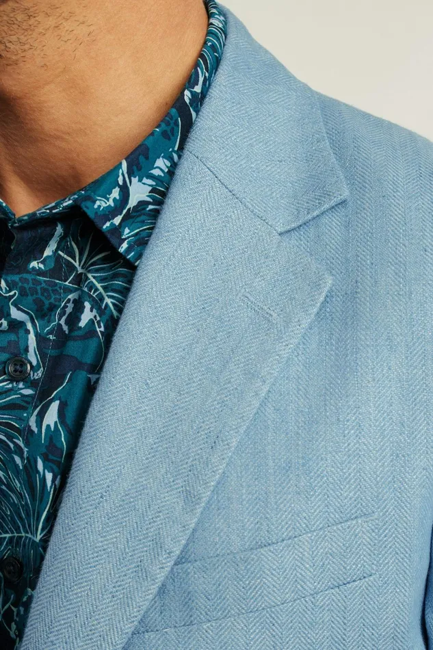 Men Jetsetter Unconstructed Italian Blazer Light Blue Herringbone Bonobos Blazers and Sport Coats
