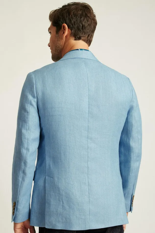 Men Jetsetter Unconstructed Italian Blazer Light Blue Herringbone Bonobos Blazers and Sport Coats