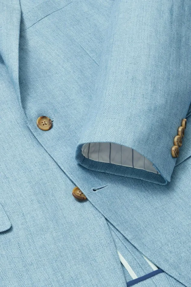Men Jetsetter Unconstructed Italian Blazer Light Blue Herringbone Bonobos Blazers and Sport Coats