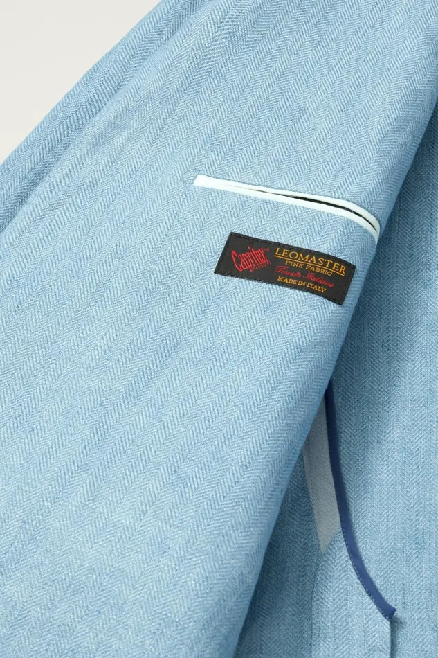 Men Jetsetter Unconstructed Italian Blazer Light Blue Herringbone Bonobos Blazers and Sport Coats