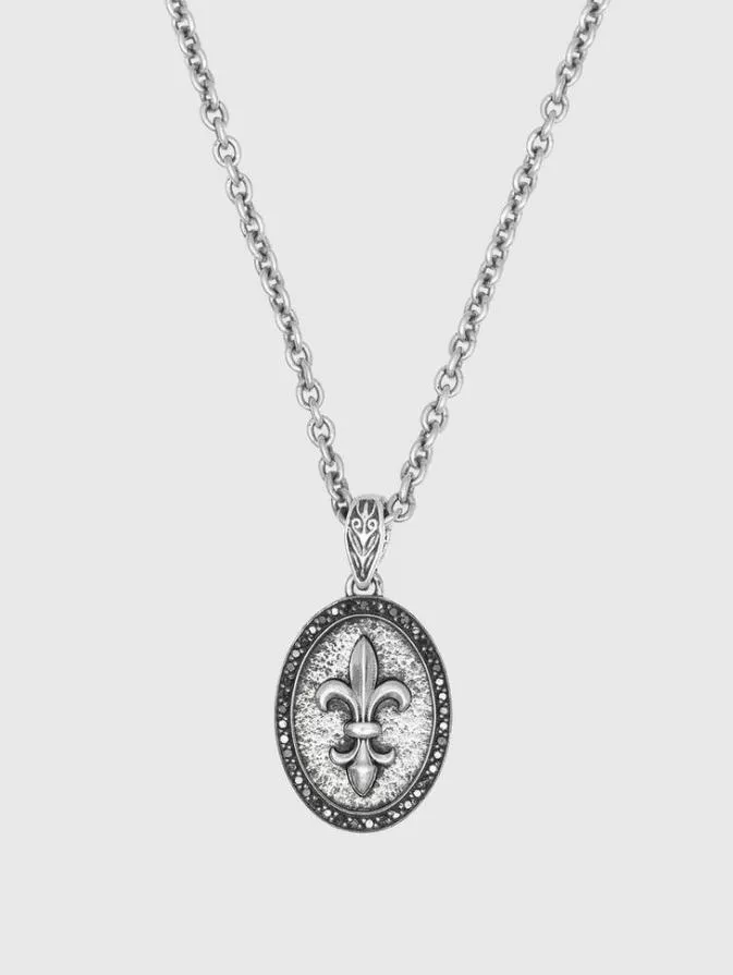 Men Jewelry John Varvatos FLEUR DE LIS PENDANT NECKLACE WITH BLACK DIAMONDS No Color Men Jewelry John Varvatos FLEUR DE LIS PENDANT NECKLACE WITH BLACK DIAMONDS No Color