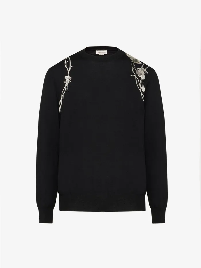 Men Knitwear Alexander McQueen Pressed Flower Harness Jumper Blackivory
