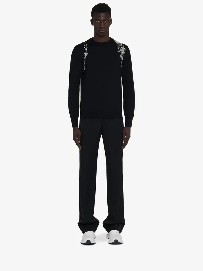 Men Knitwear Alexander McQueen Pressed Flower Harness Jumper Blackivory