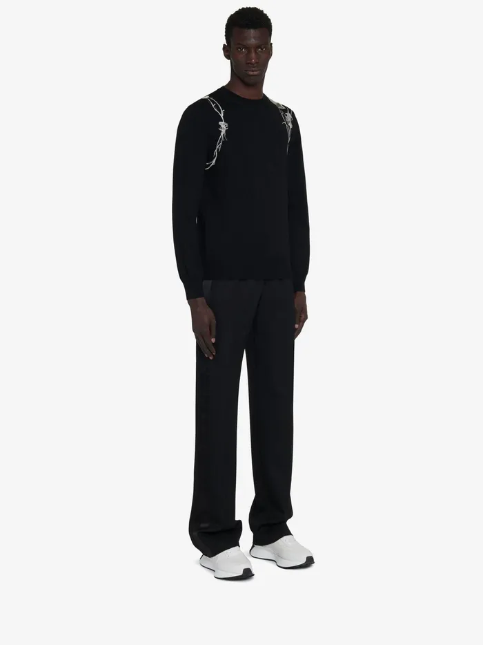 Men Knitwear Alexander McQueen Pressed Flower Harness Jumper Blackivory