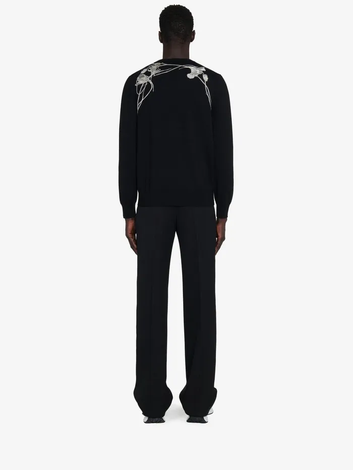 Men Knitwear Alexander McQueen Pressed Flower Harness Jumper Blackivory