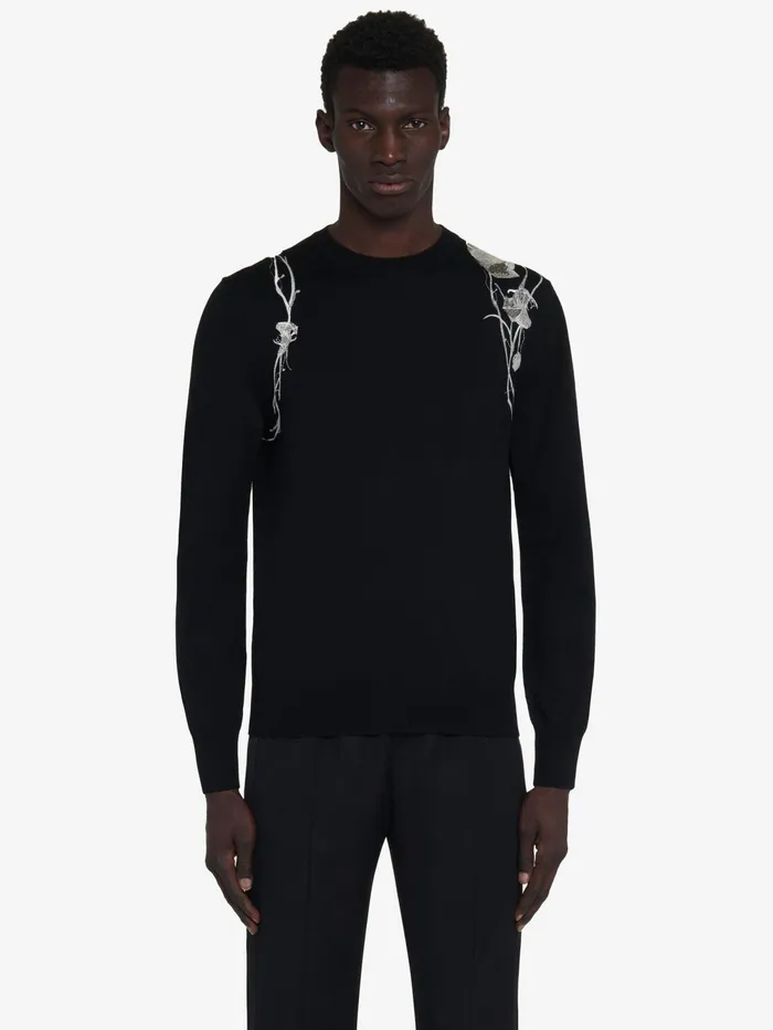 Men Knitwear Alexander McQueen Pressed Flower Harness Jumper Blackivory