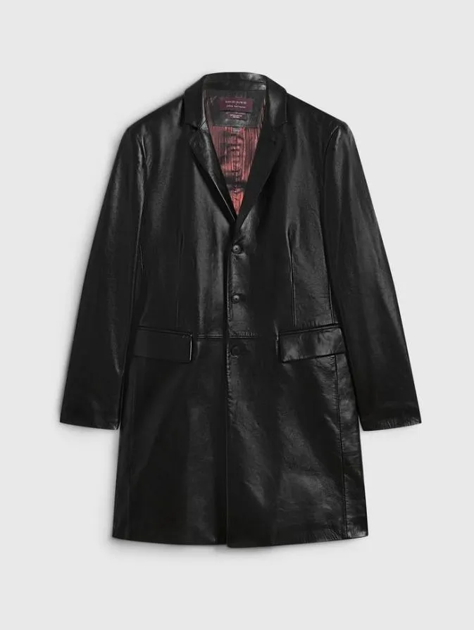 Men Leather Jackets John Varvatos BOWIE TRENCH COAT Black