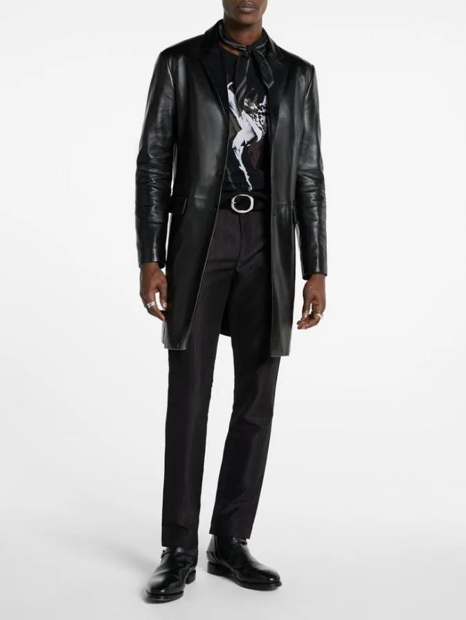 Men Leather Jackets John Varvatos BOWIE TRENCH COAT Black