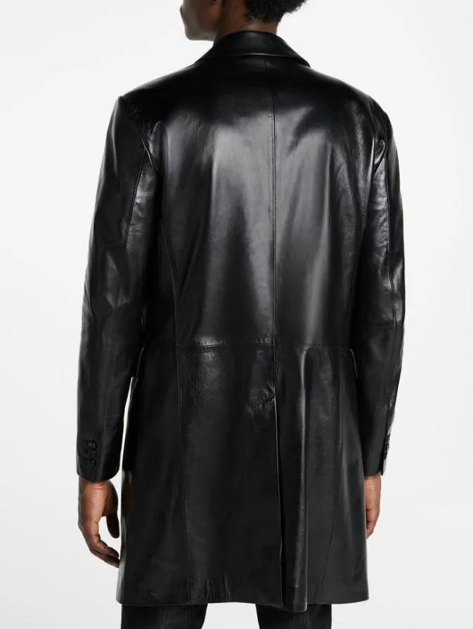 Men Leather Jackets John Varvatos BOWIE TRENCH COAT Black