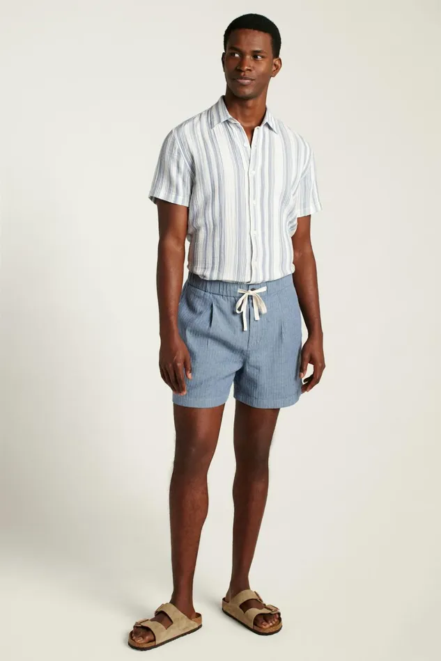 Men Linen Blend Boardwalk Short Sea Blue Stripe Bonobos Casual Shorts