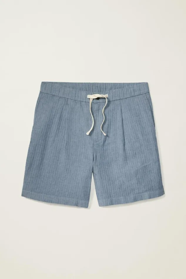 Men Linen Blend Boardwalk Short Sea Blue Stripe Bonobos Casual Shorts