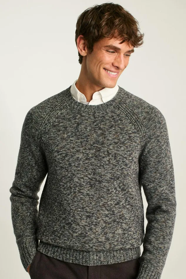 Men Marled Raglan Crew Neck Sweater Dark Grey Marl Bonobos Crew and VNeck Sweaters