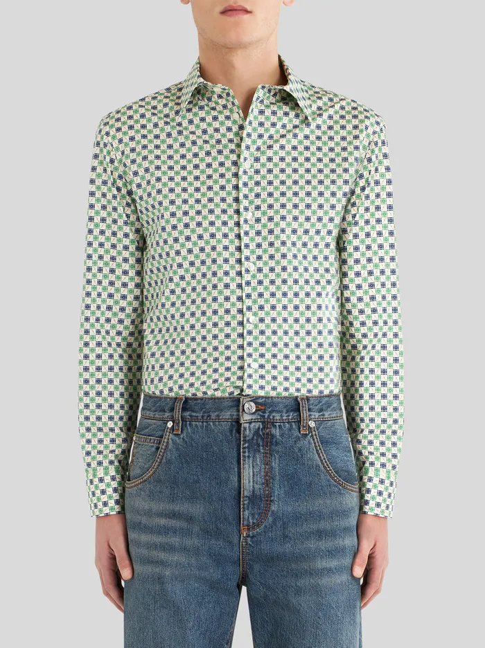 Men Micro Geometric Pattern Shirt Etro Shirts