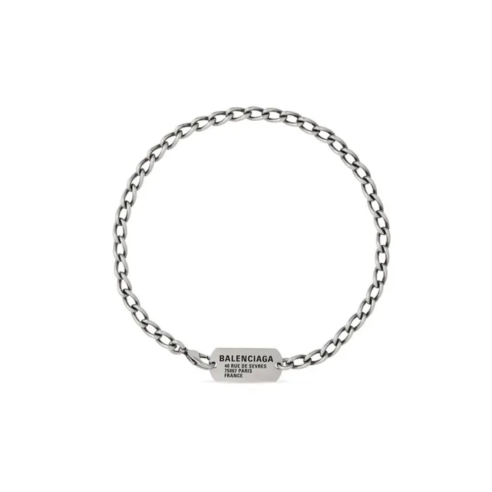 Men Necklaces Balenciaga Tags Choker In Antique Silver