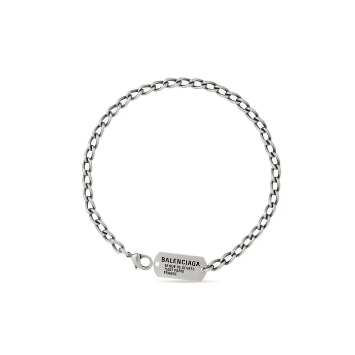 Men Necklaces Balenciaga Tags Choker In Antique Silver