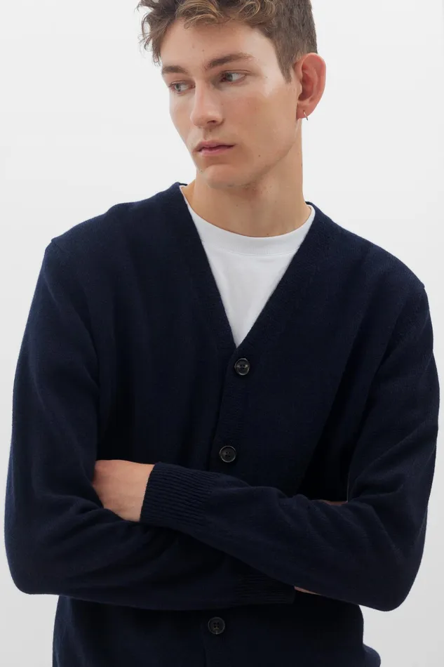 Men Norse Projects Knitwear Adam Merino Lambswool Cardigan Dark Navy