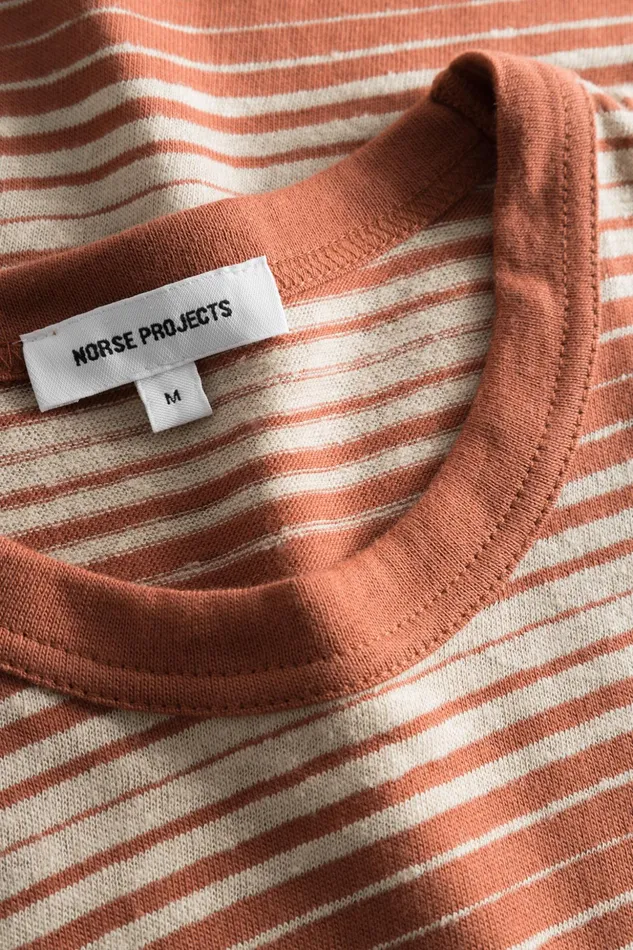 Men Norse Projects TShirts Johannes Spaced Stripe Tshirt Red Ochre