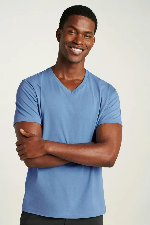 Men Organic Cotton VNeck Tee Moody Blue Bonobos Short Sleeve Tees