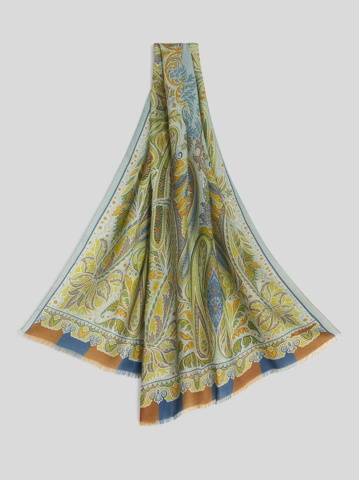 Men Ornamental Paisley Wool And Silk Scarf Etro Scarves