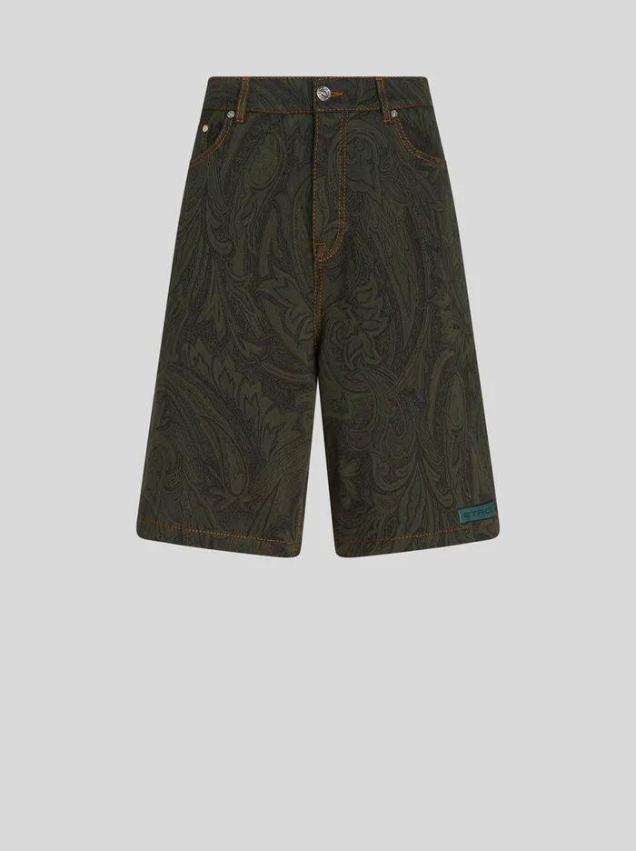 Men Paisley CottonBlend Jacquard Bermuda Shorts Etro Trousers