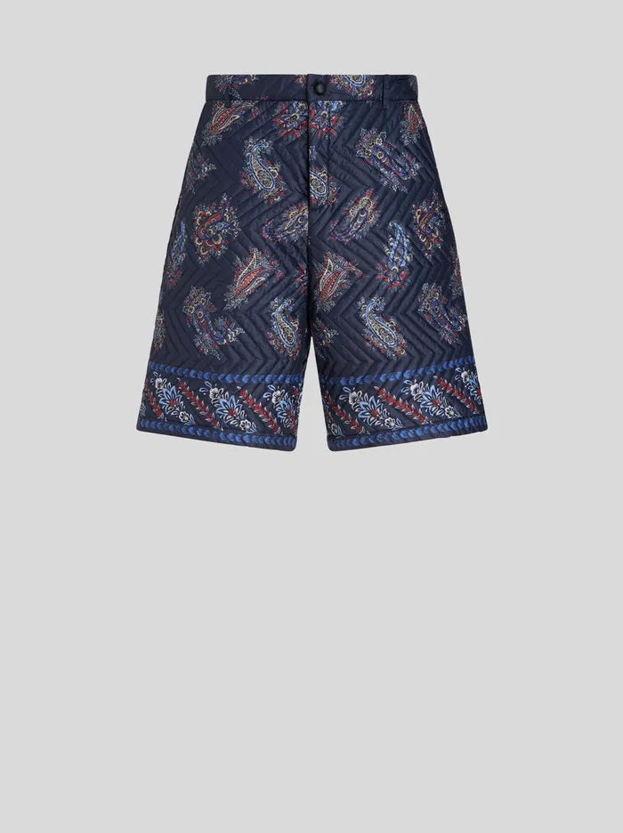 Men Paisley Quilted Nylon Bermuda Shorts Etro Trousers
