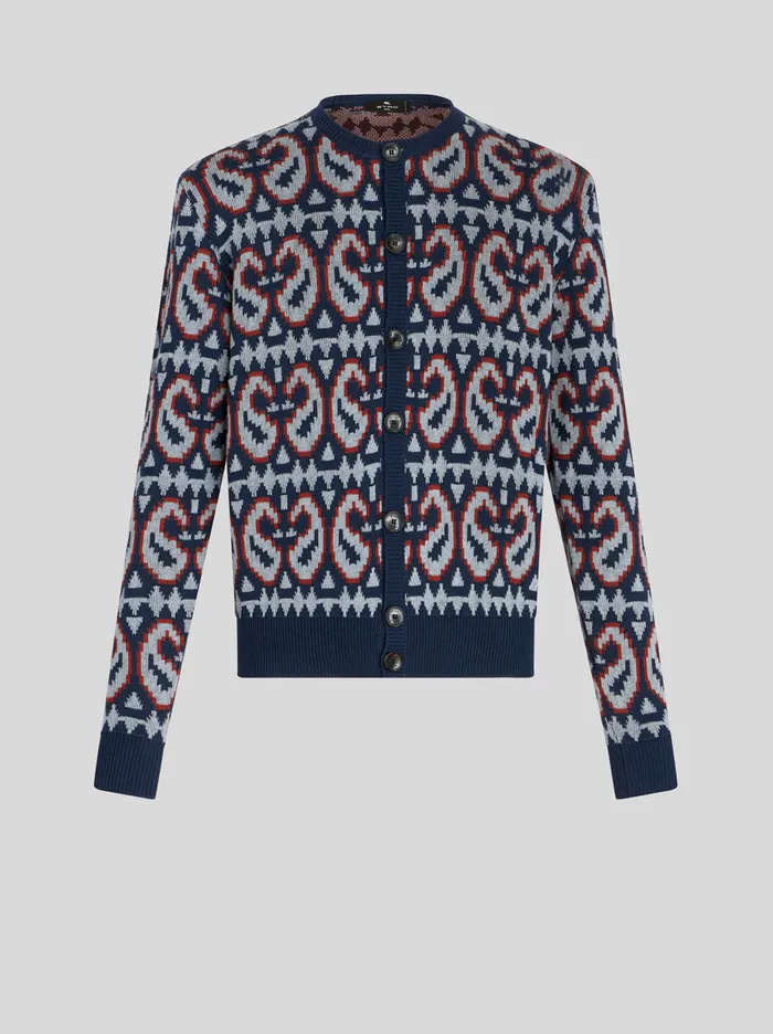 Men Paisley Wool And Cotton Jacquard Cardigan Etro Knitwear