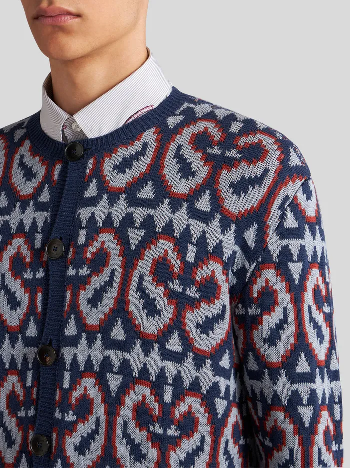 Men Paisley Wool And Cotton Jacquard Cardigan Etro Knitwear