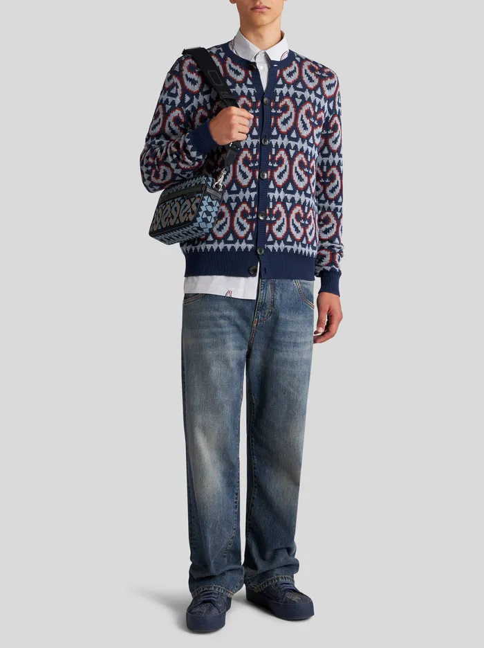 Men Paisley Wool And Cotton Jacquard Cardigan Etro Knitwear