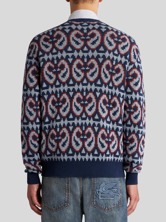 Men Paisley Wool And Cotton Jacquard Cardigan Etro Knitwear