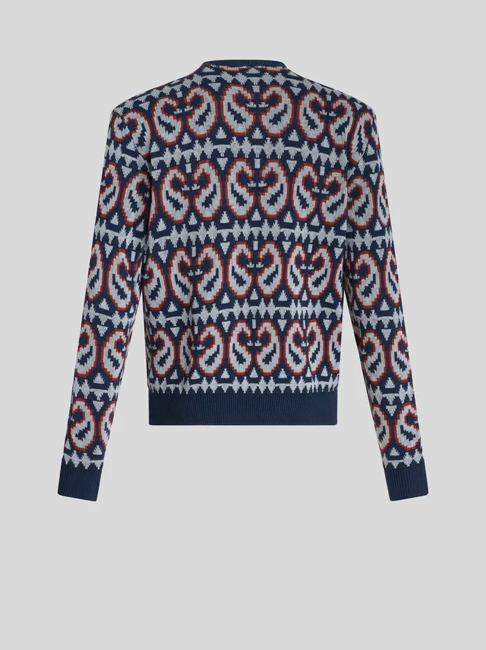 Men Paisley Wool And Cotton Jacquard Cardigan Etro Knitwear