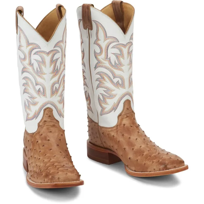 MEN Pascoe 13034 Full Quill Ostrich Antique Tan Justin Boots Western