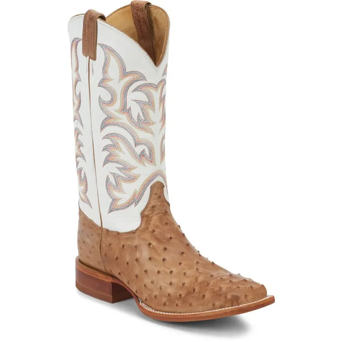 MEN Pascoe 13034 Full Quill Ostrich Antique Tan Justin Boots Western