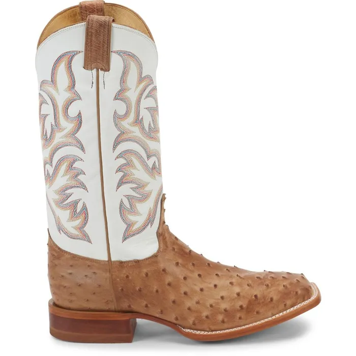 MEN Pascoe 13034 Full Quill Ostrich Antique Tan Justin Boots Western
