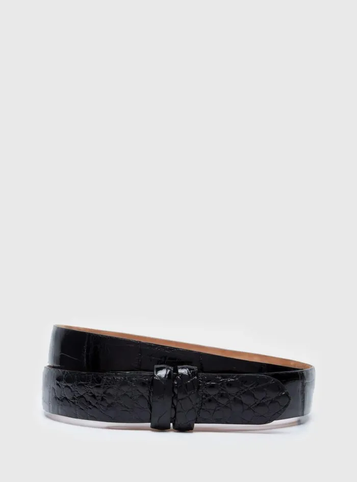 Men Paul Stuart Belts Alligator Slide Strap Belt Black